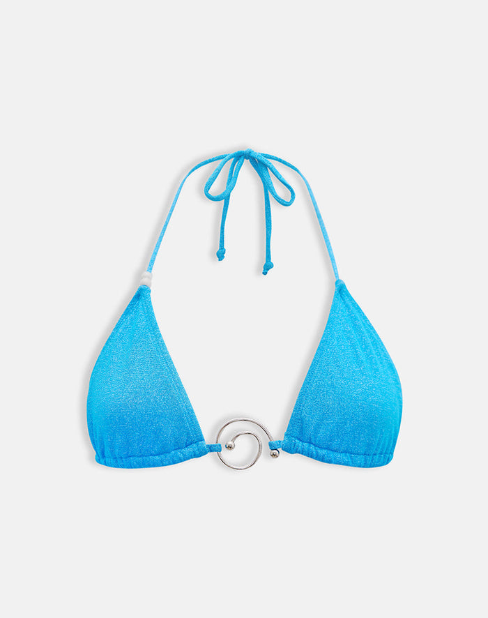Image of Pami Bikini Top in Shimmer Blue with Spiral and Beads