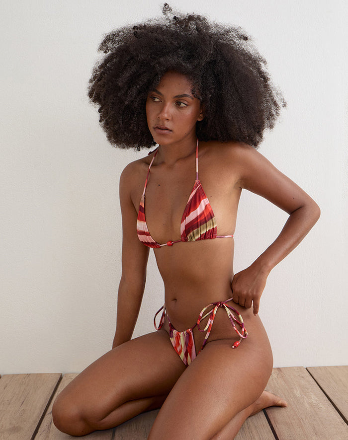 Image of Pami Bikini Top in Wiggle Sunset Pink and Red with Beads