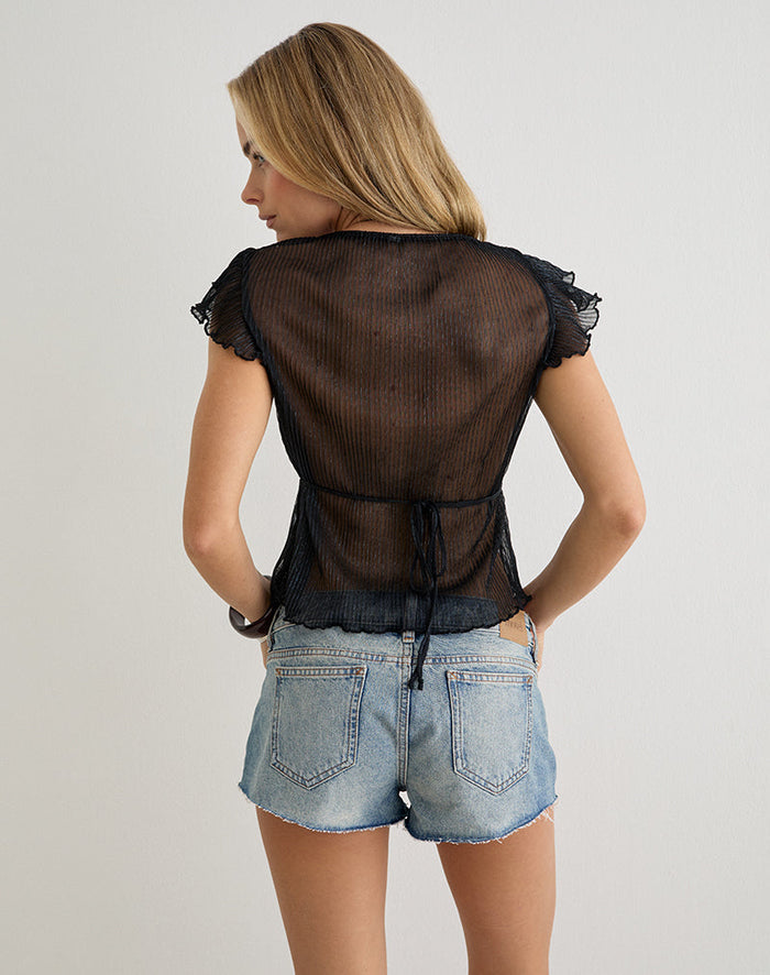Image of Pharita V Neck Top in Plisse Black