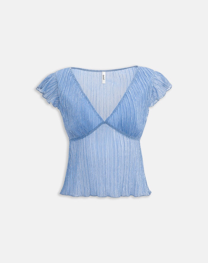 Image of Pharita V Neck Top in Plisse Blue