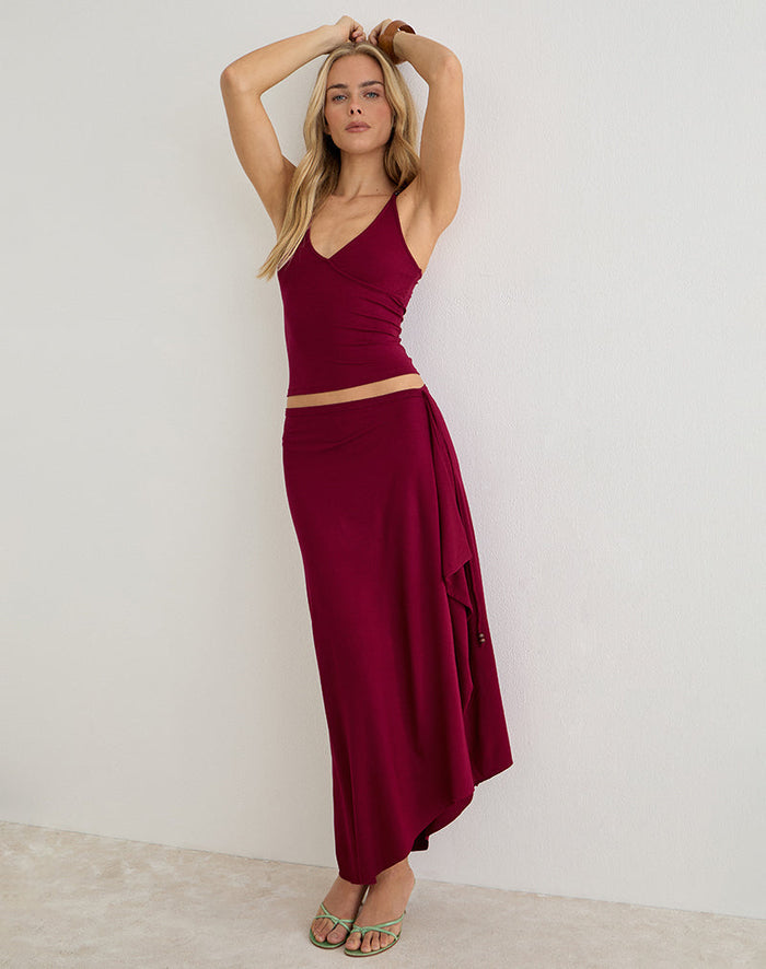 Image of Phemia Maxi Skirt with Beads in Jersey Burgundy