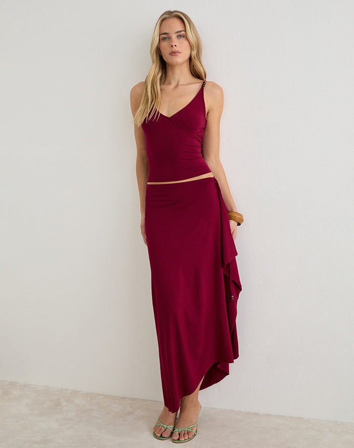 Image of Phemia Maxi Skirt with Beads in Jersey Burgundy