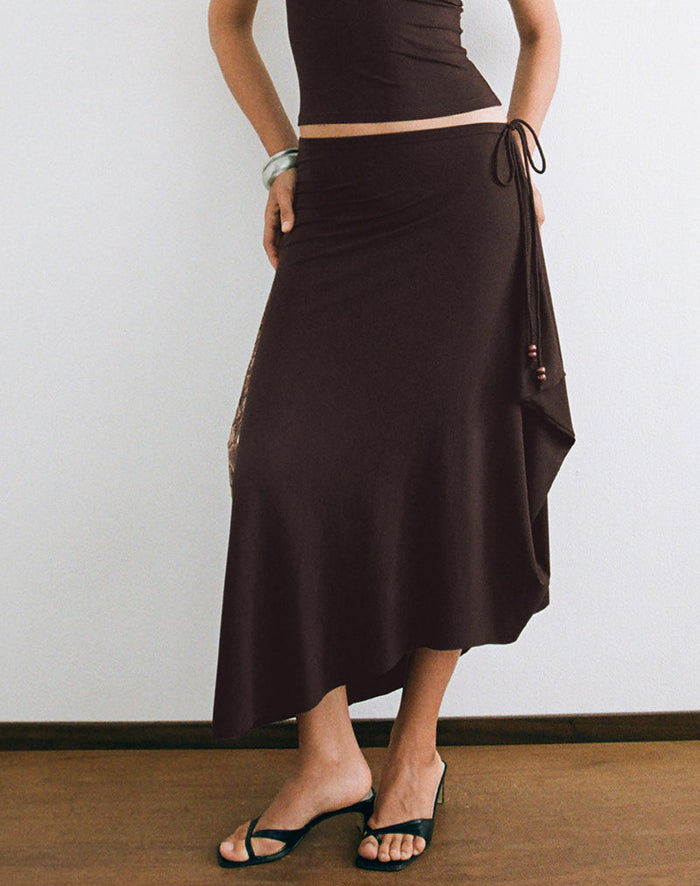 Image of Phemia Maxi Skirt with Beads in Jersey Chocolate Brown