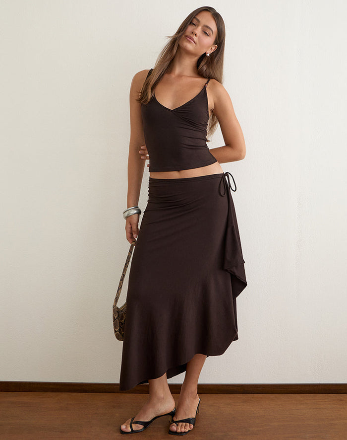 Image of Phemia Maxi Skirt with Beads in Jersey Chocolate Brown