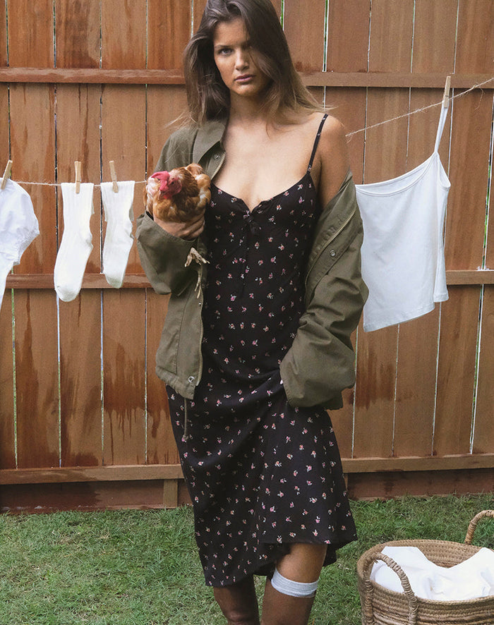Image of Posine Maxi Dress in Black with Red Rose Ditsy Print
