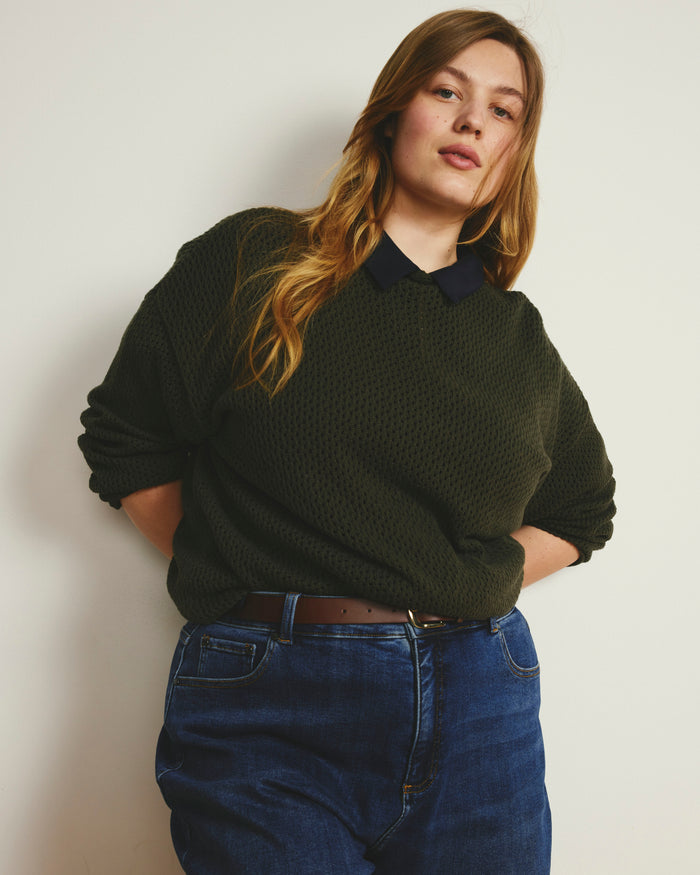 Positano Pointelle Mock Neck Sweater - Camo | Plus Size & Straight Size Women's Fashion | Universal Standard