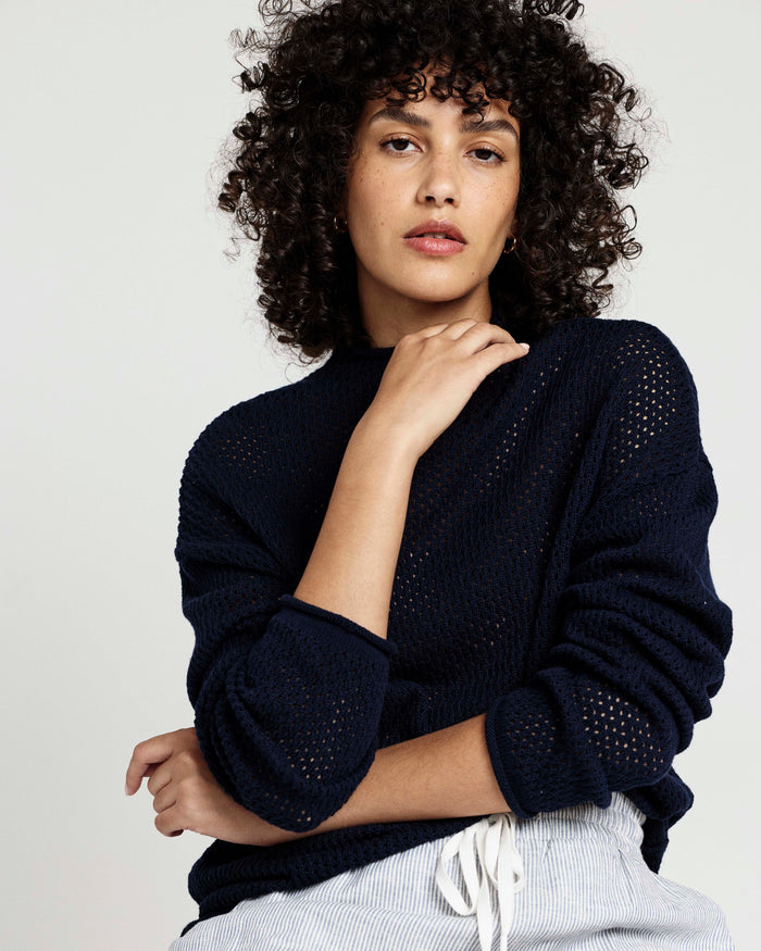 Positano Pointelle Mock Neck Sweater - Navy | Plus Size & Straight Size Women's Fashion | Universal Standard
