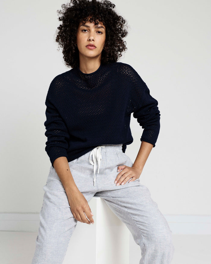 Positano Pointelle Mock Neck Sweater - Navy | Plus Size & Straight Size Women's Fashion | Universal Standard