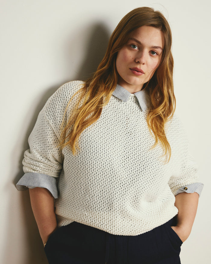 Positano Pointelle Mock Neck Sweater - White | Plus Size & Straight Size Women's Fashion | Universal Standard