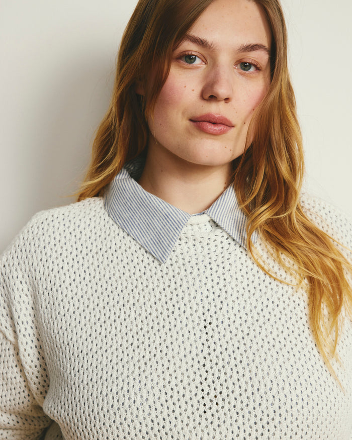 Positano Pointelle Mock Neck Sweater - White | Plus Size & Straight Size Women's Fashion | Universal Standard