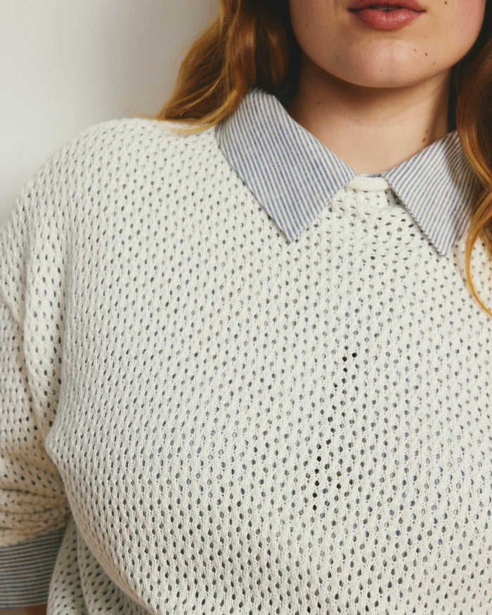 Positano Pointelle Mock Neck Sweater - White | Plus Size & Straight Size Women's Fashion | Universal Standard