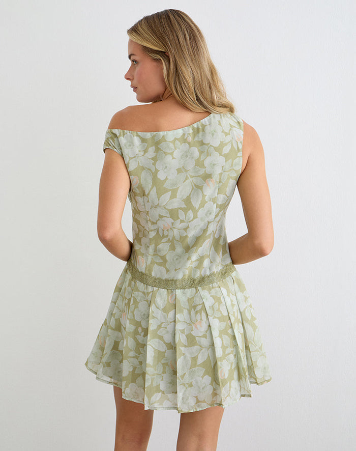 Image of Qaireen Mini Dress in Pale Flower Green