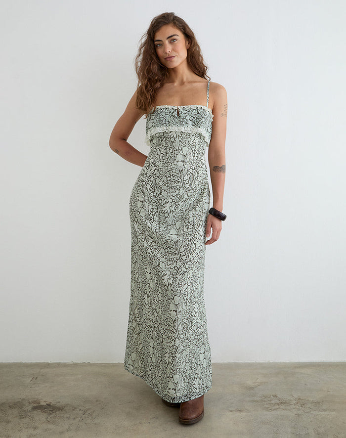 Image of Quilla Maxi Dress in Bloom Paisley Pale Blue