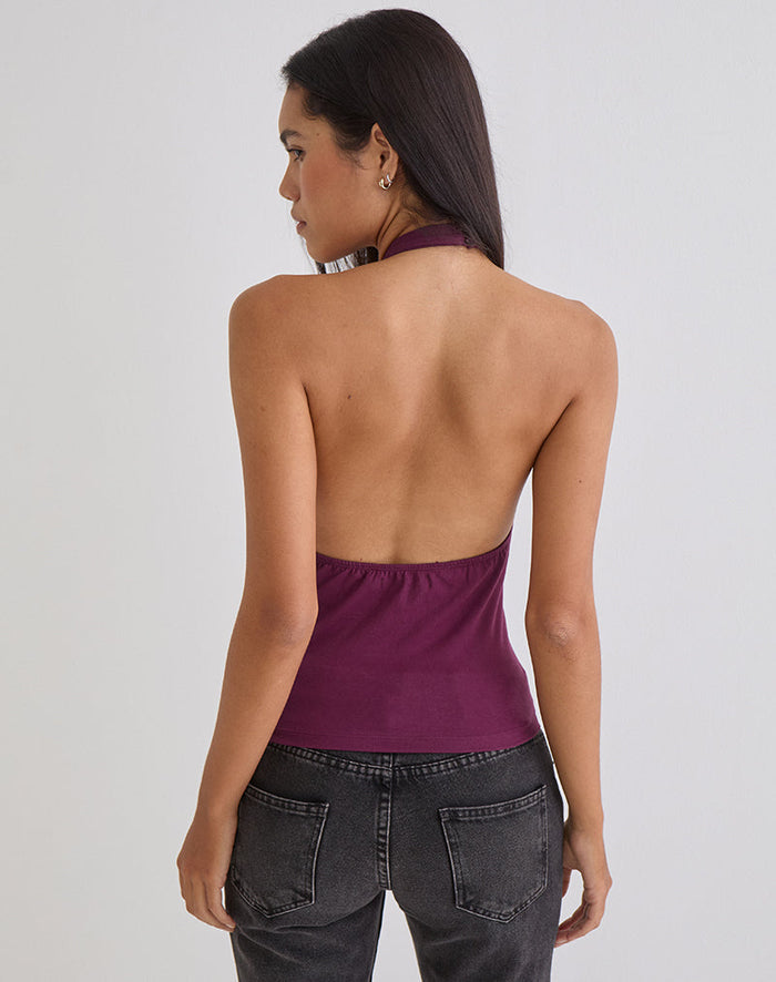 Image of Raceline Halterneck Top in Rayon Jersey Deep Purple