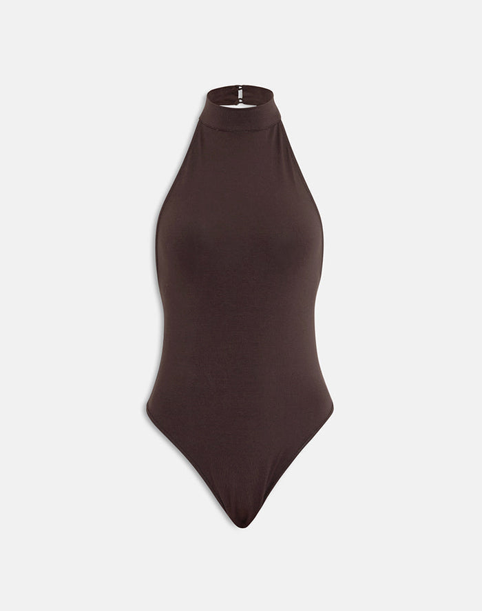 Image of Raleah Halterneck Bodysuit in Jersey Bitter Chocolate