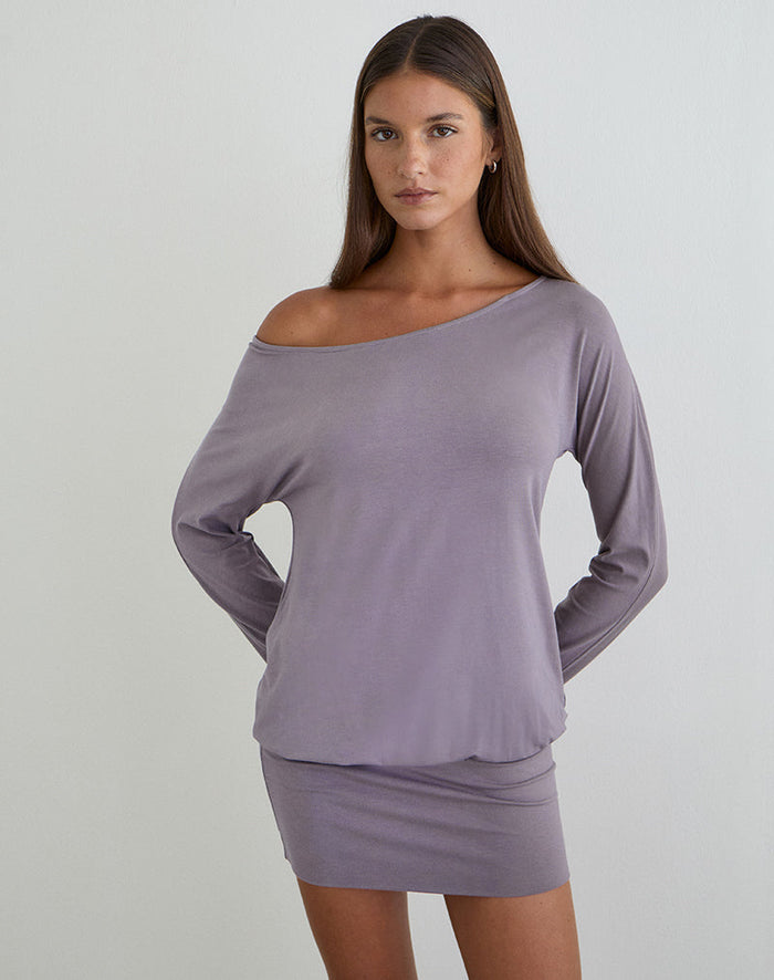 Image of Raluca Long Sleeve Mini Dress in Grey Lavender