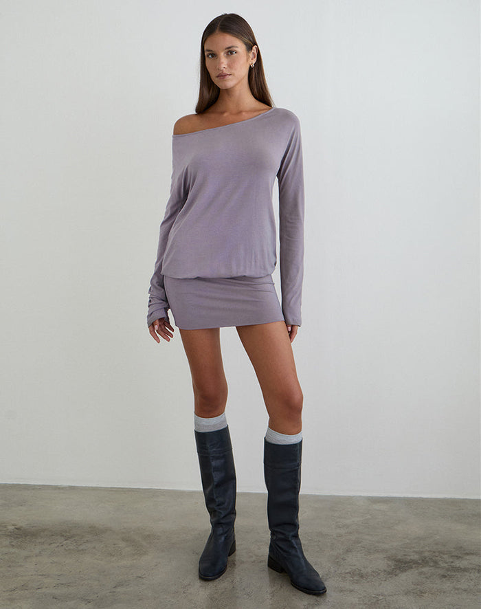 Image of Raluca Long Sleeve Mini Dress in Grey Lavender