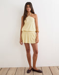 Image of Ramira Drop Waist Mini Dress in Butter Yellow with Micro Polka Dots
