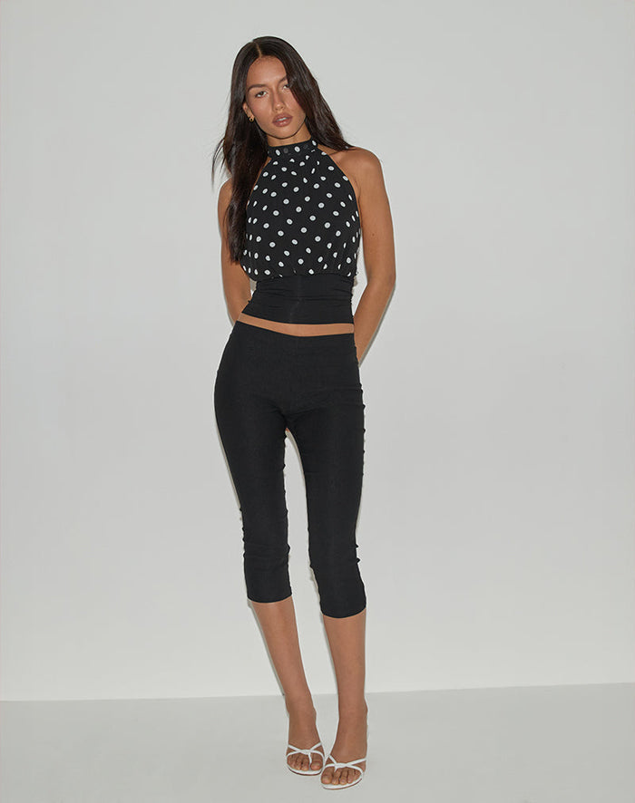 Image of Rania Backless Top in Polka Dot Black and White