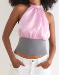 Image of Rania Backless Top in Satin Organza Pink with Grey Contrast