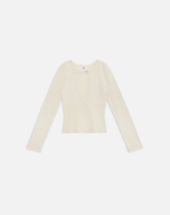 Image of Rayana Knit Top with Keyhole in Beige
