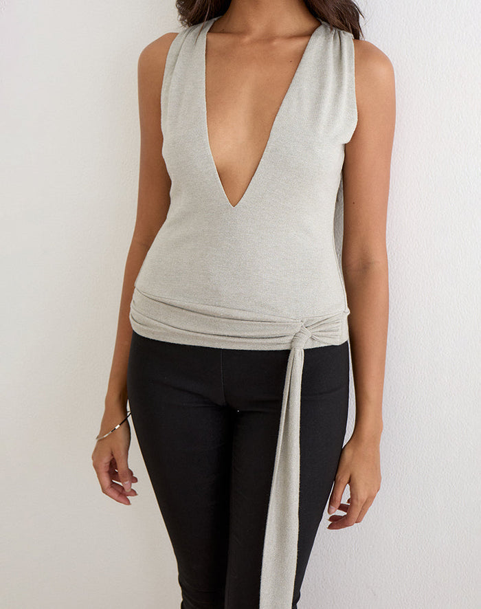 Image of Regina Top in Shimmer Knit Light Grey