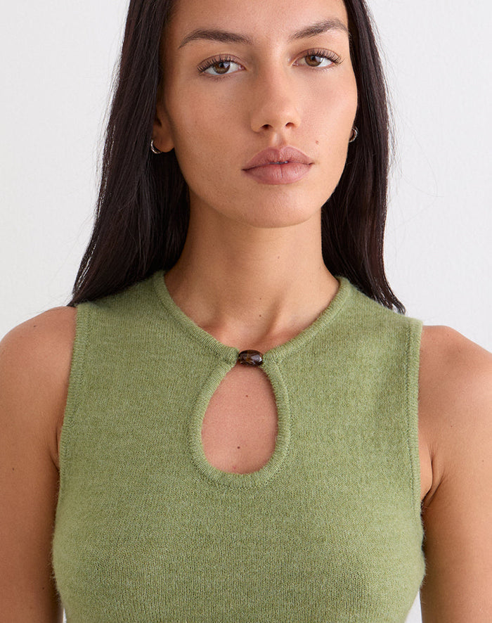 Image of Reita Keyhole Top with Bead in Knit Olive