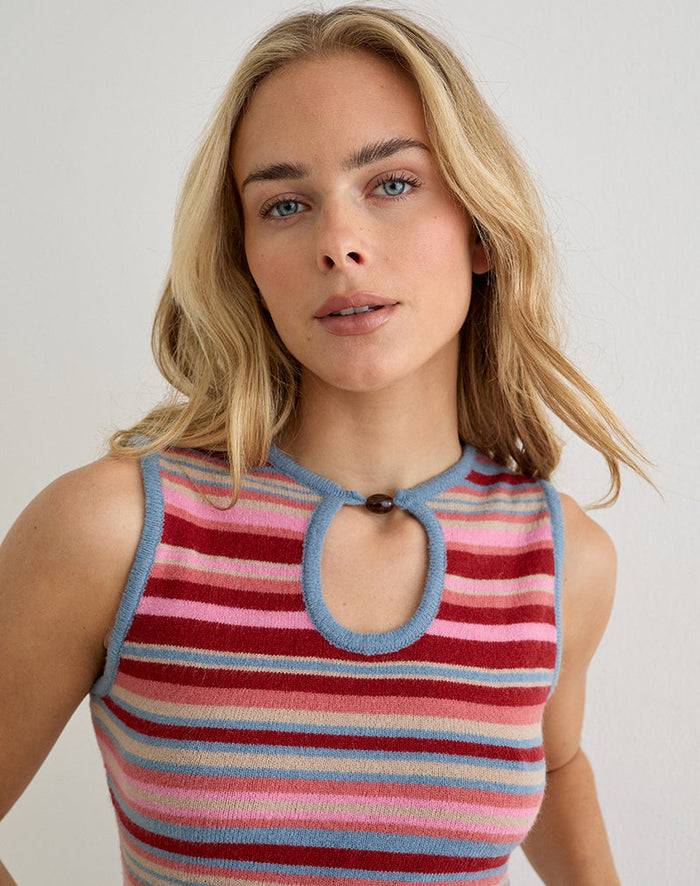 Image of Reita Keyhole Top with Bead in Knit Stripe Multi