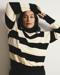 Renee Savvy Fine Knit Raglan Turtleneck - Black/Ecru Rugby Stripe | Plus Size & Straight Size Women's Fashion | Universal Standard