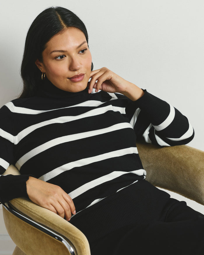 Renee Savvy Fine Knit Raglan Turtleneck - Black/White Stripes | Plus Size & Straight Size Women's Fashion | Universal Standard