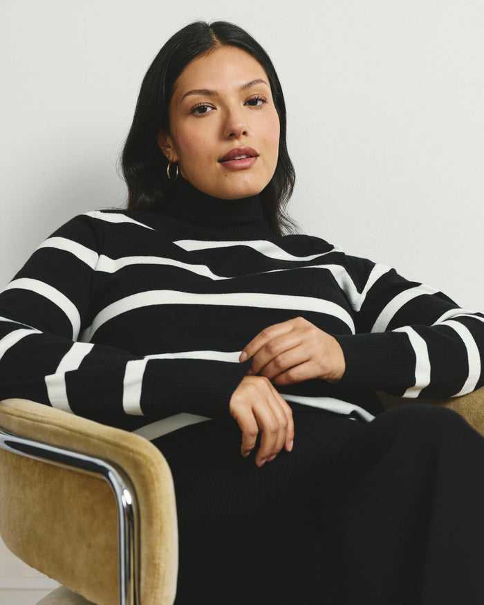 Renee Savvy Fine Knit Raglan Turtleneck - Black/White Stripes | Plus Size & Straight Size Women's Fashion | Universal Standard