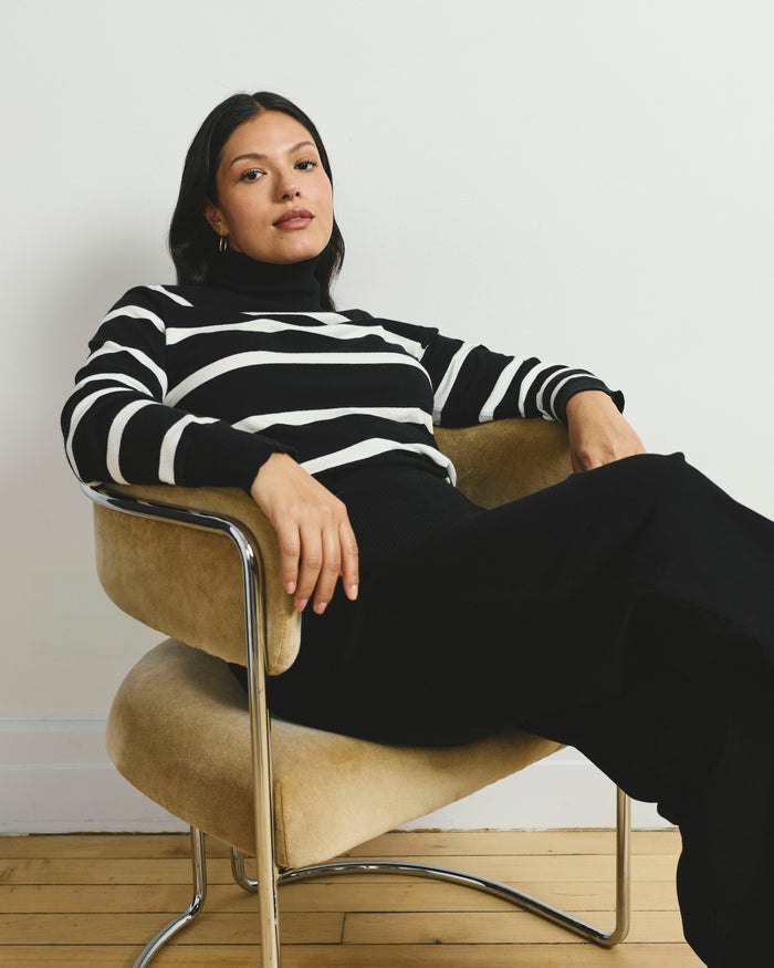 Renee Savvy Fine Knit Raglan Turtleneck - Black/White Stripes | Plus Size & Straight Size Women's Fashion | Universal Standard