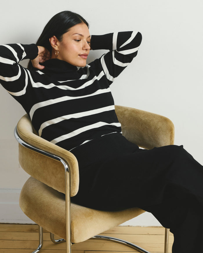Renee Savvy Fine Knit Raglan Turtleneck - Black/White Stripes | Plus Size & Straight Size Women's Fashion | Universal Standard