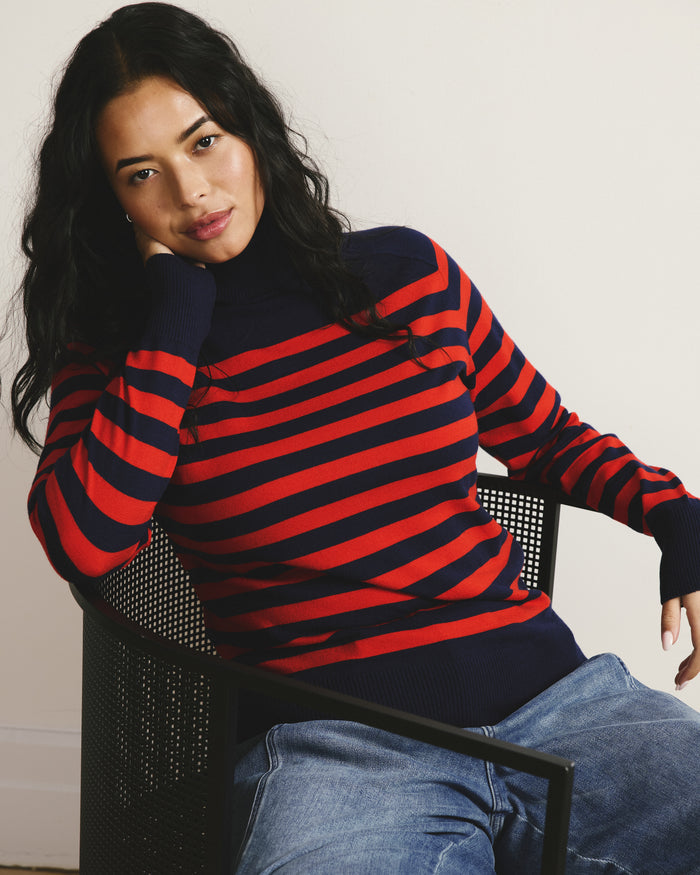 Renee Savvy Fine Knit Raglan Turtleneck - Navy/Red Stripes | Plus Size & Straight Size Women's Fashion | Universal Standard
