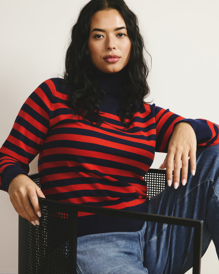 Renee Savvy Fine Knit Raglan Turtleneck - Navy/Red Stripes | Plus Size & Straight Size Women's Fashion | Universal Standard
