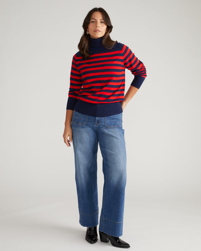 Renee Savvy Fine Knit Raglan Turtleneck - Navy/Red Stripes | Plus Size & Straight Size Women's Fashion | Universal Standard
