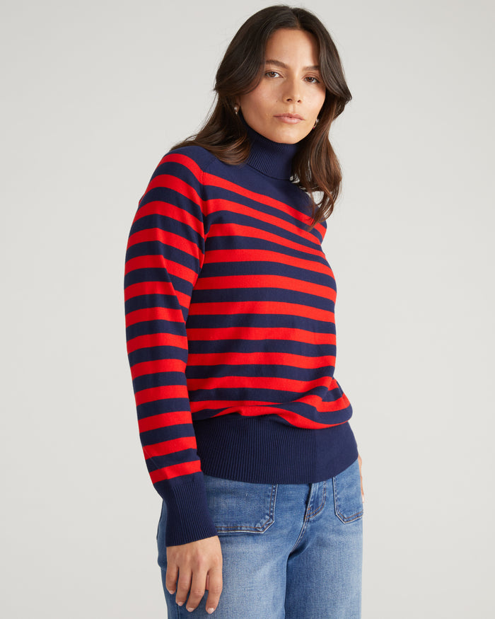 Renee Savvy Fine Knit Raglan Turtleneck - Navy/Red Stripes | Plus Size & Straight Size Women's Fashion | Universal Standard