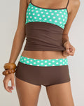 Image of Rhaena Swim Short in Brown with Medium Polka Green