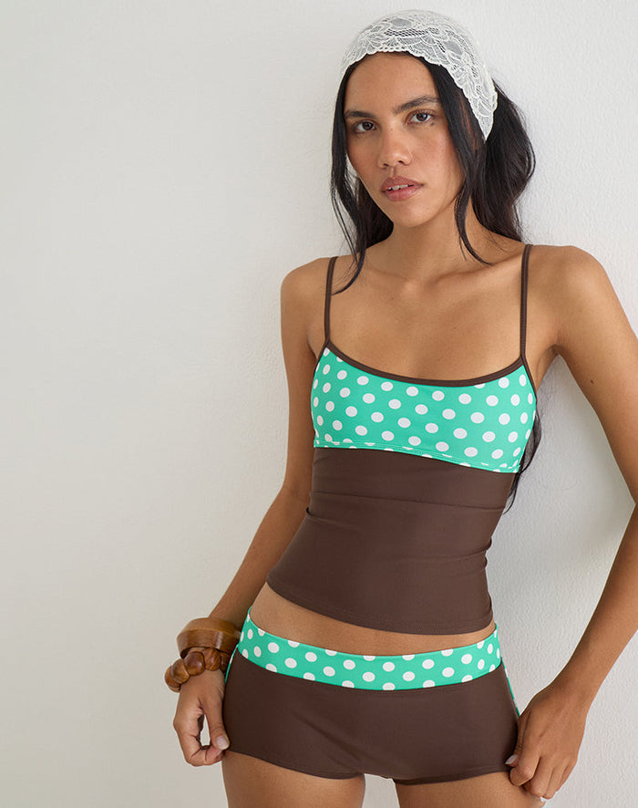 Image of Rhaena Swim Short in Brown with Medium Polka Green