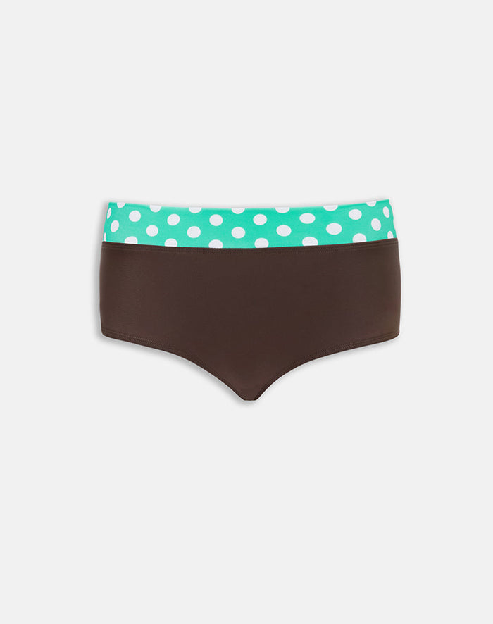 Image of Rhaena Swim Short in Brown with Medium Polka Green