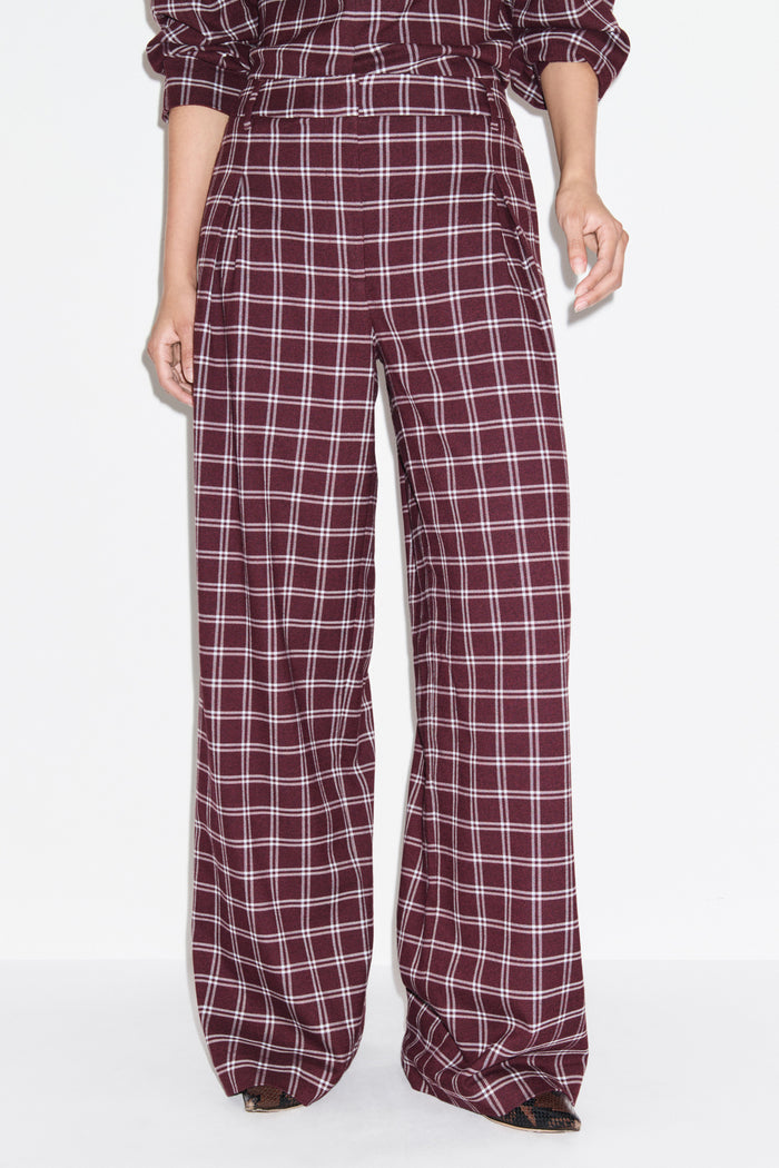 Riley Check Wide Leg Pleated Trouser