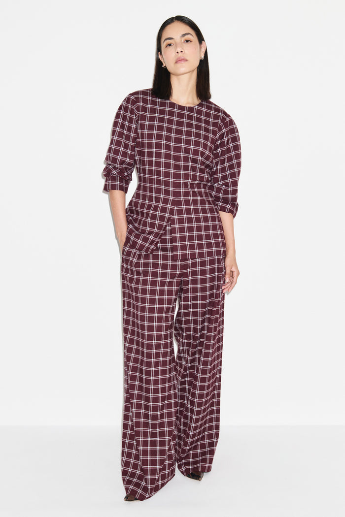 Riley Check Wide Leg Pleated Trouser