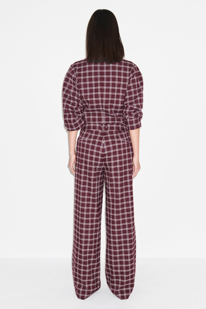 Riley Check Wide Leg Pleated Trouser
