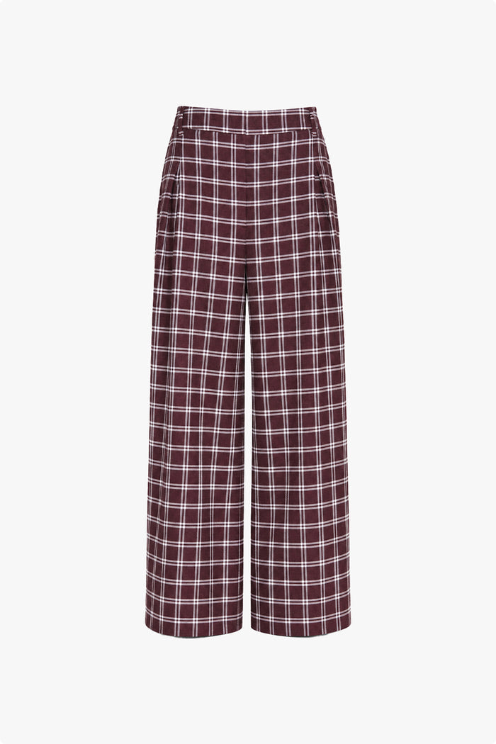 Riley Check Wide Leg Pleated Trouser