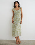 Image of Risala Scoop Midi Dress in Pale Flower Green