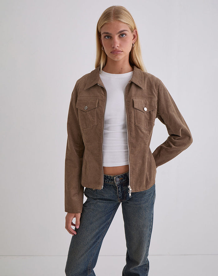 Image of Rohana Fitted Jacket in Baby Cord Walnut Brown