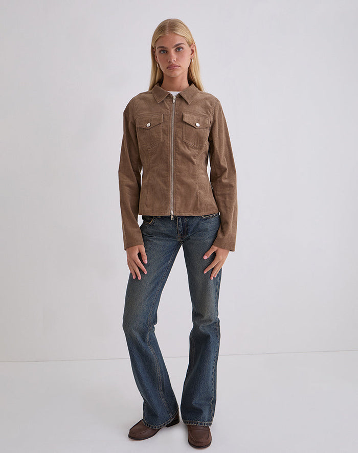 Image of Rohana Fitted Jacket in Baby Cord Walnut Brown