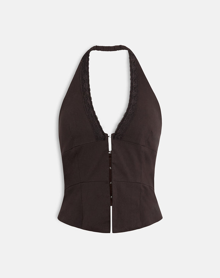 Image of Ronin Top in Lace Trim Tailoring Brown