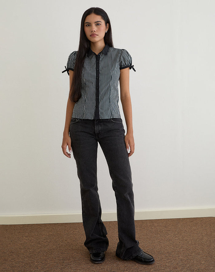 Image of Rosabe Blouse in Black and Grey Monostripe