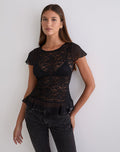Image of Roselani Ruffle Hem Top in Lace Black